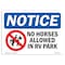 Signmission OSHA Notice, 5" Height, No Horses Allowed In RV Park Sign With Symbol, 7" X 5", Landscape OS-NS-D-57-L-14655 - alternate 1